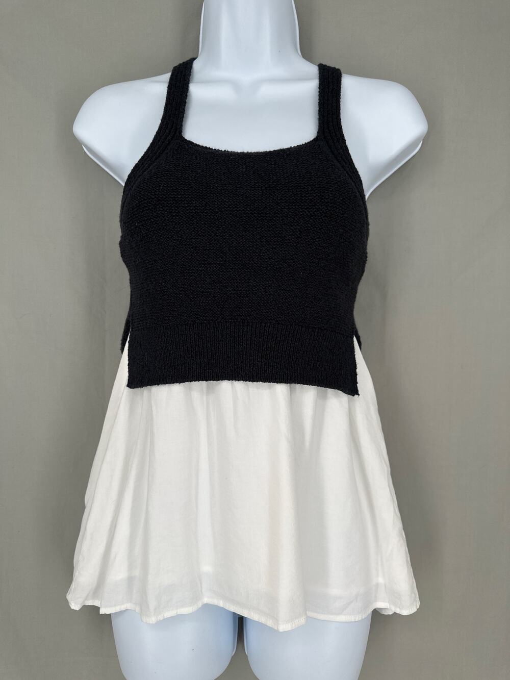 Anthropologie Top Womens XXS Jenna Twofer Sweater Tank Black White Flowy Tunic